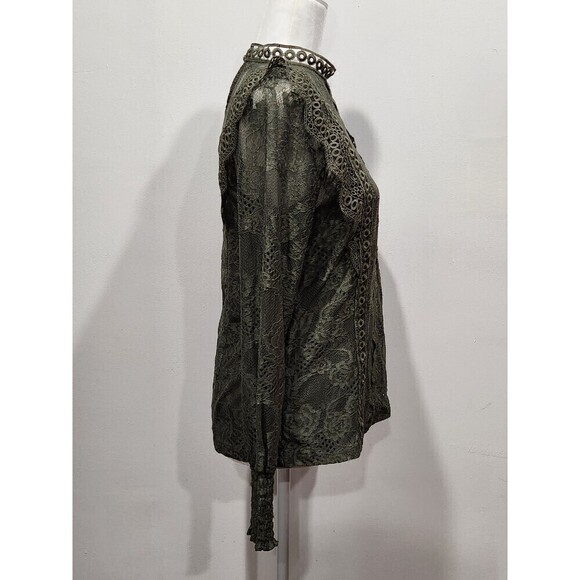Nwt Cable & Gauge Olive Green Lace Mock Neck Long Sleeve Blouse, S - Picture 5 of 13